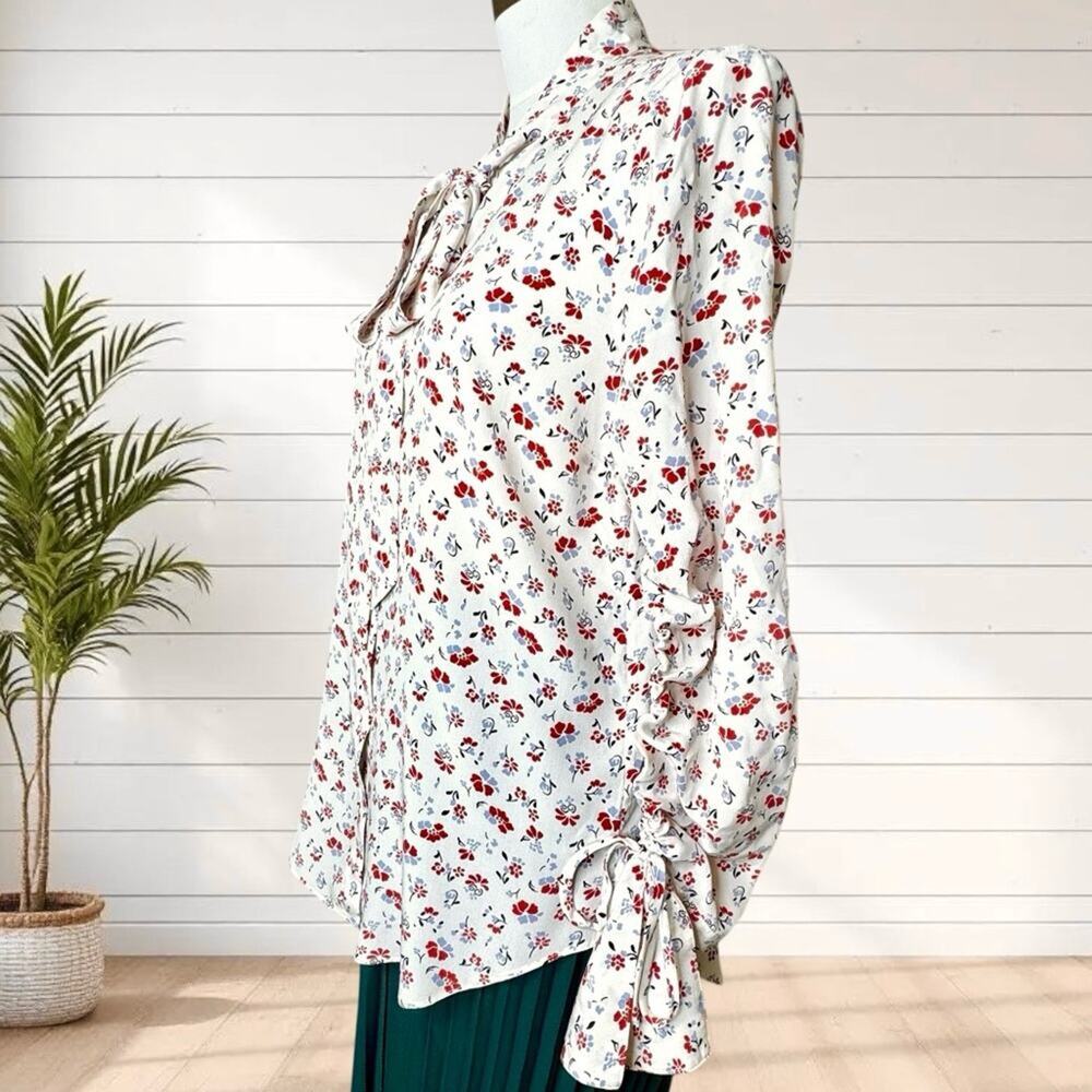 Veronica Beard 100% Silk Blouse Sash Tie Floral Flowers Boho Career Top 6 M